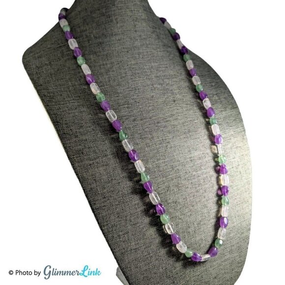 VTG 80s Avon Tourmaline Impressions Translucent Purple Green & Clear Necklace - Picture 2 of 8